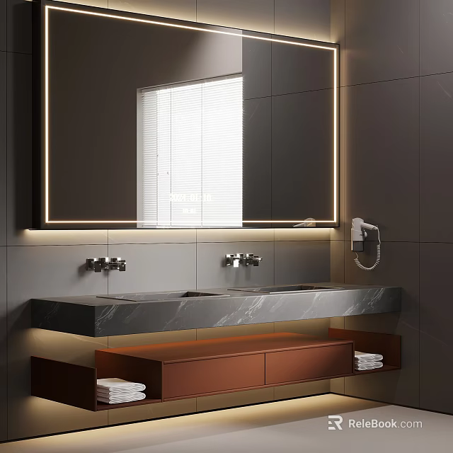 Modern Bathroom Cabinet With Floating Design Integrated Mirror And Storage Shelves 3d model 