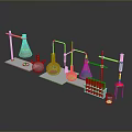 Laboratory Glassware and Stands Arrangement With Beakers Flasks and Test Tubes