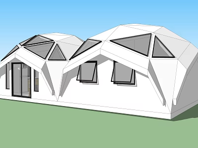 Modern White Hotel Building Design With Geometric Roof And Glass Windows 3d model