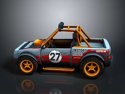 Gray And Orange Rally Car With Number 27 Sector 7 Decals And Orange Wheels 3d model