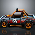 Gray And Orange Rally Car With Number 27 Sector 7 Decals And Orange Wheels