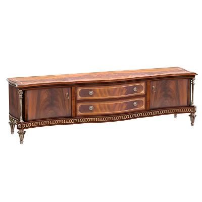 Classic Wooden TV Stand With Drawers Metal Accents And Decorative Legs 3d model