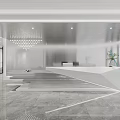 Modern Front Desk Reception Area With White Desk Marble Floor Blue Mannequin And Ceiling Lighting