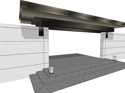 Modern Entrance Gate With Gray Walls Black Canopy Steps And Side Lamps 3d model