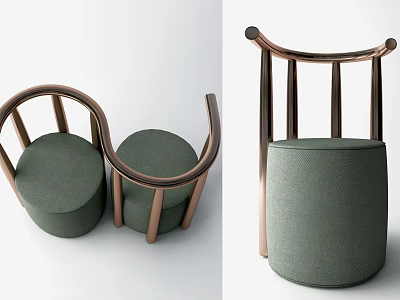 Modern Minimalist Single Sofa With Green Upholstery And Brass Metal Frame Design 3d model