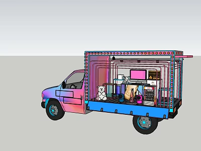 Colorful Open Bed Truck With Computer Toys And Storage Boxes Inside 3d model