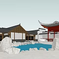Scenic Commercial Street With Traditional Style Buildings Waterfront And Green Spaces