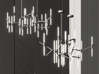 Modern Geometric Chandeliers With Metal Frame And LED Light Strips For Living Room 3d model