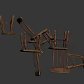 Fallen Wooden Chairs With Damaged Structure And Broken Parts On White Background