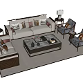 Elegant Modern Sofa And Coffee Table Set With Chairs Side Tables And Throw Pillows 3d model