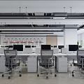 Elegant Modern Office Interior With Reception Desk Hanging Lamps And Decorative Plants