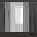 Gray Curtains With White Sheer Panels By Grid Pattern Glass Window Indoor Interior Design
