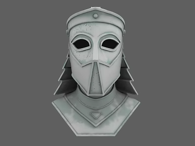 Gray Helmet Shaped Sculpture Carving With Geometric Design And Textured Surface 3d model