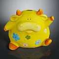 Vibrant Flower Ornaments Adorning Yellow Cow Piggy Bank With Colorful Petals And Orange Feet