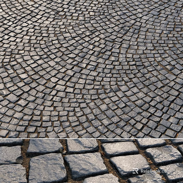 Paved Ground With Circular Stone Tile Pattern And Textured Gray Surface 3d model 