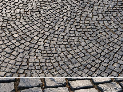 Paved Ground With Circular Stone Tile Pattern And Textured Gray Surface 3d model