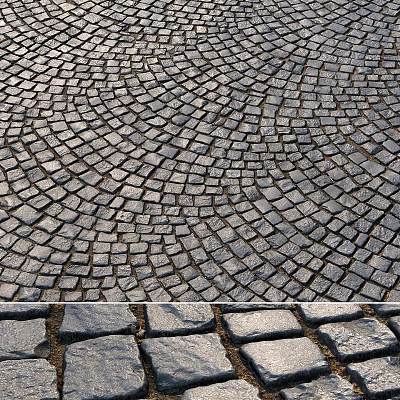 Paved Ground With Circular Stone Tile Pattern And Textured Gray Surface 3d model