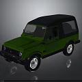 Green Two Door Classic Off Road Vehicle With Black Roof And White Rims