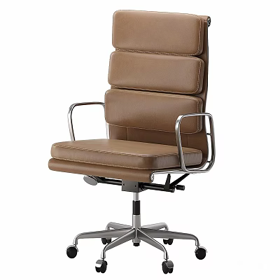 Brown Leather Office Chair With High Back Metal Armrests And Wheeled Base 3d model