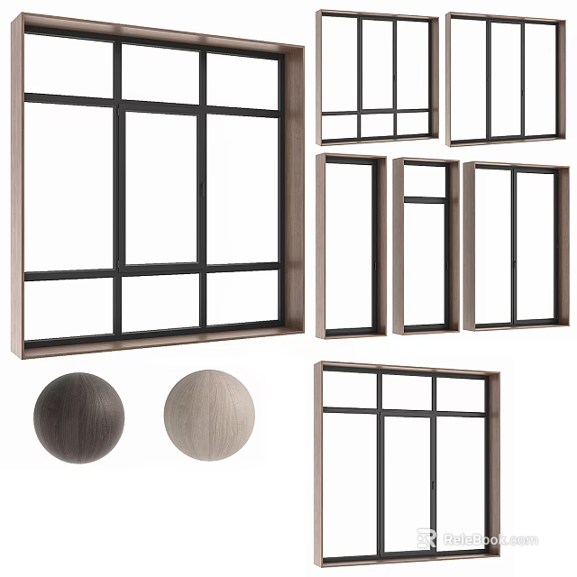 Various Modern Casement Windows With Wooden Frames And Different Design Styles 3d model