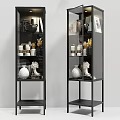 Modern Black Display Shelves With Glass Doors Holding Vases Candlesticks And Books