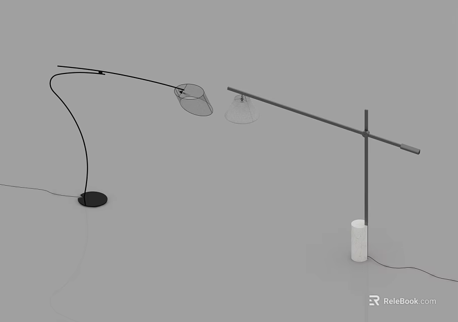 Modern Floor Lamps With Curved Design Mesh Shade And Minimalist White Base Black Pole 3d model 