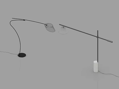 Modern Floor Lamps With Curved Design Mesh Shade And Minimalist White Base Black Pole 3d model