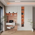 Kids Room Interior Design With Desk Chair Bookshelf Cabinets And Plants