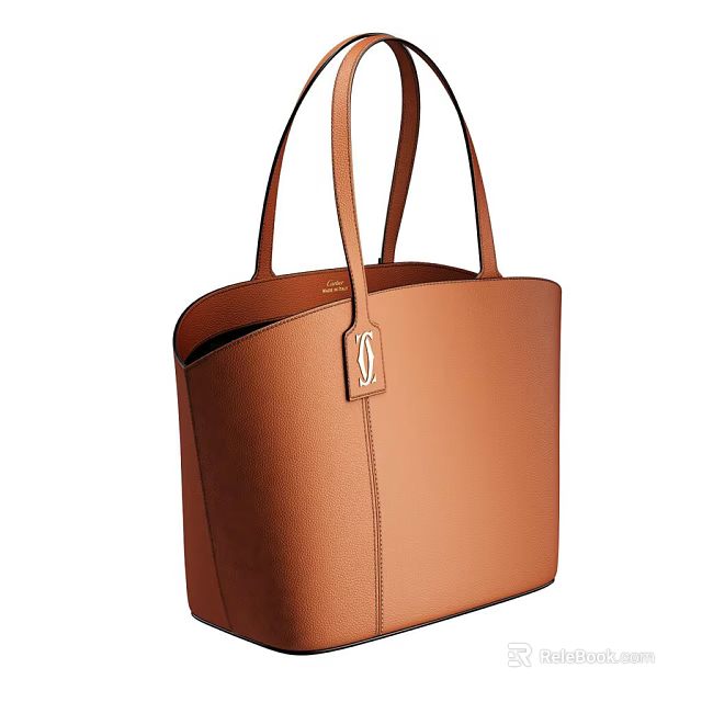 Brown Leather Tote Bag With Double Handles And Metal Logo Design 3d model 