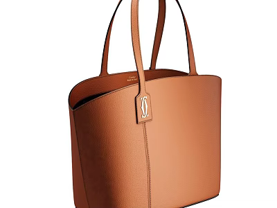 Brown Leather Tote Bag With Double Handles And Metal Logo Design 3d model