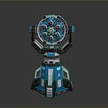 Modern Tech Inspired Mechanical Device Featuring Circular Structure Blue Black Design
