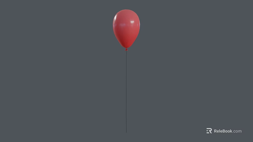 Single Red Helium Balloon With String Against Gray Background In Studio 3d model 