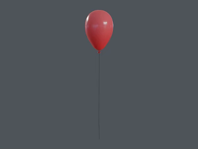 Single Red Helium Balloon With String Against Gray Background In Studio 3d model