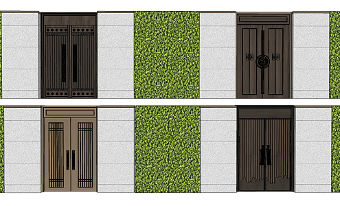 New Chinese Style Gate Patio Door 3d model