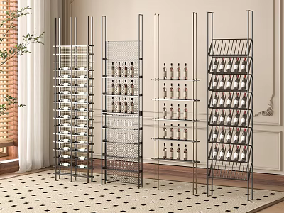 Modern Sleek Metal Wine Rack Interior Multi-tiered Design With Wine Bottles and Glasses Storage 3d model