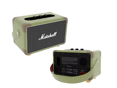 Marshall Green Portable Speaker Featuring Front Grille And Back Control Panel 3d model