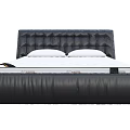 Black Leather Double Bed With Upholstered Headboard And White Mattress