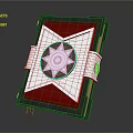 Ornate Decorative Book With Red Background White Star Shaped Emblem Brown Spine And White Straps