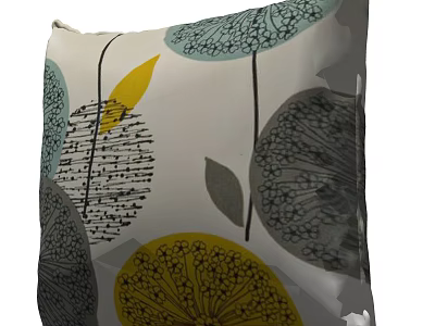 Artistic Decorative Pillow with Yellow Green Gray Circular Patterns and Leaf Designs 3d model