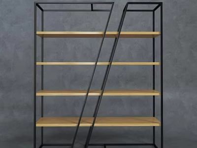 Modern Open Shelving Unit With Black Metal Frame And Wooden Shelves 3d model