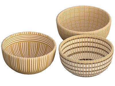 Bamboo Woven Tableware Set With Natural Color And Different Patterns For Home Kitchen 3d model
