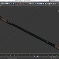 Ornate Curved Blade Weapon With Golden Decoration Red Gem And Black Textured Pole