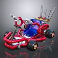 Stylish Red Frame Go-Kart With Blue Seat Black Wheels And Metal Parts Design