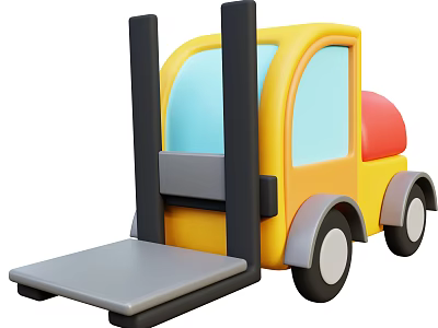 Yellow Forklift Truck with Black Forks Gray Pallet Red Seat Blue Windows for Cargo Handling 3d model
