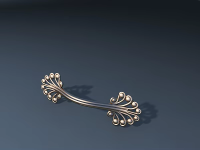 Decorative Metallic Cabinet Handle With Ornate Floral Pattern And Shiny Finish 3d model