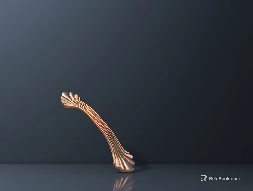 Elegant Golden Decorative Handle With Intricate Curved Design For Cabinet Furniture 3d model 
