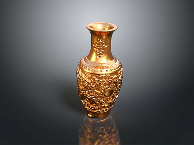 Golden Carved Vase Sculpture With Intricate Patterns And Artistic Design Details 3d model