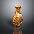 Golden Carved Vase Sculpture With Intricate Patterns And Artistic Design Details
