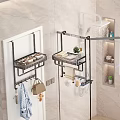 Modern Bathroom Set With Glass Shower Enclosure Vanity Sink Lighted Round Mirror And Storage Shelves