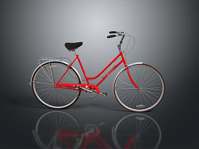 Red Classic Bicycle with Black Seat Silver Handlebars Shiny Fenders and Smooth Tires 3d model